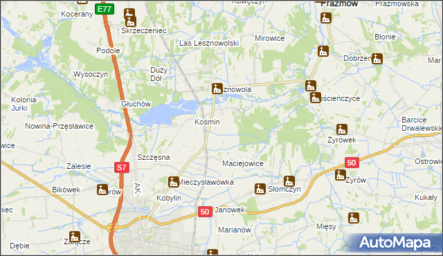 mapa Zakrzewska Wola gmina Grójec, Zakrzewska Wola gmina Grójec na mapie Targeo