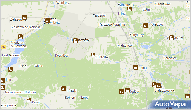 mapa Zakrzów gmina Białaczów, Zakrzów gmina Białaczów na mapie Targeo