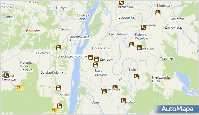 mapa Zakrzów gmina Łaziska, Zakrzów gmina Łaziska na mapie Targeo