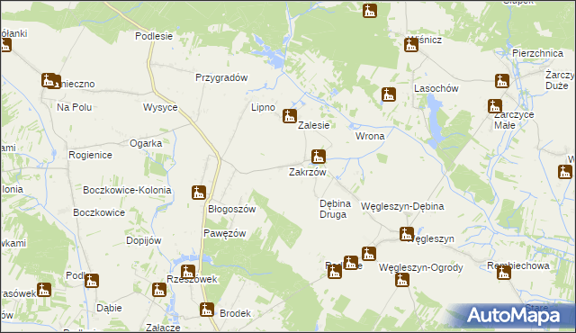 mapa Zakrzów gmina Oksa, Zakrzów gmina Oksa na mapie Targeo