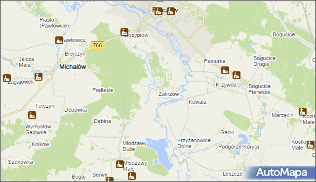 mapa Zakrzów gmina Pińczów, Zakrzów gmina Pińczów na mapie Targeo