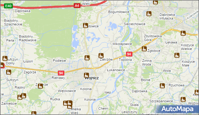 mapa Zakrzów gmina Wojnicz, Zakrzów gmina Wojnicz na mapie Targeo