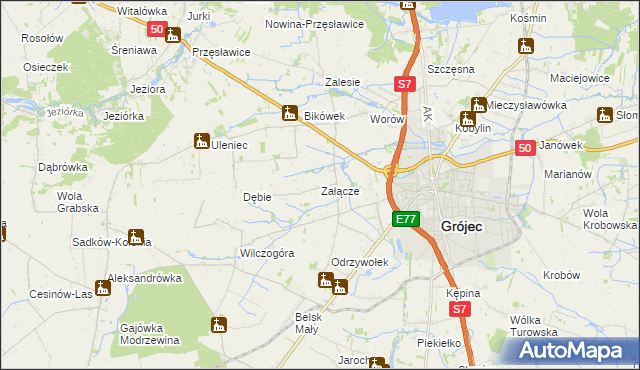 mapa Załącze gmina Grójec, Załącze gmina Grójec na mapie Targeo