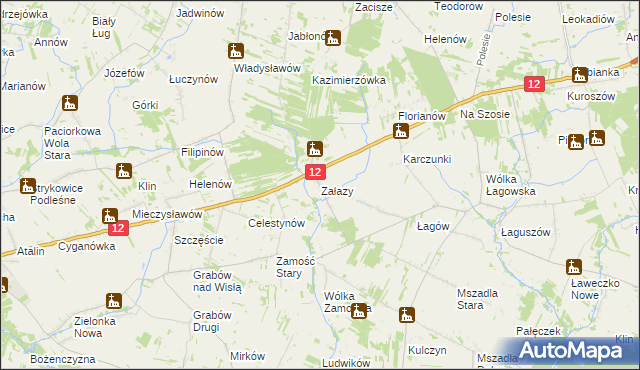 mapa Załazy gmina Przyłęk, Załazy gmina Przyłęk na mapie Targeo