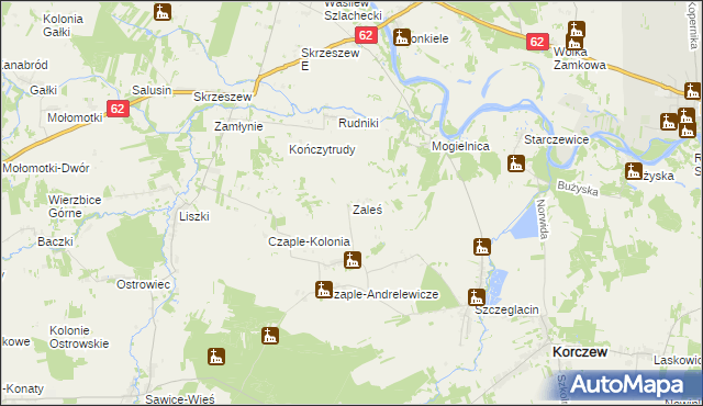 mapa Zaleś gmina Korczew, Zaleś gmina Korczew na mapie Targeo