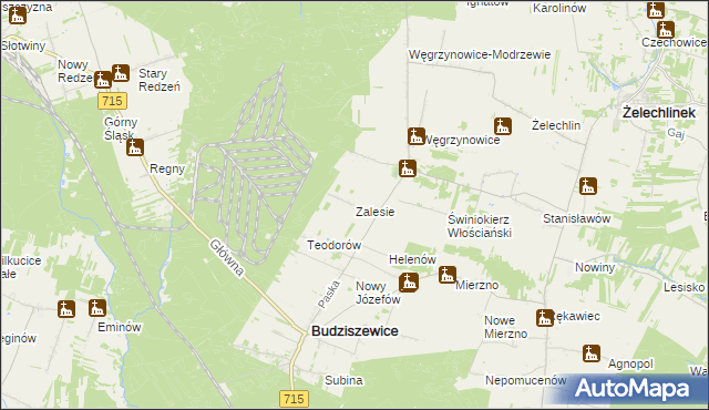 mapa Zalesie gmina Budziszewice, Zalesie gmina Budziszewice na mapie Targeo