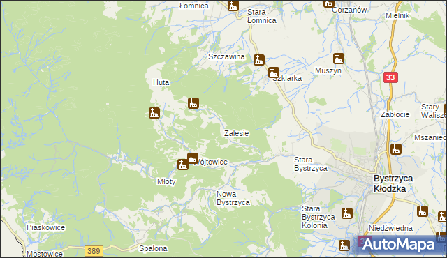 mapa Zalesie gmina Bystrzyca Kłodzka, Zalesie gmina Bystrzyca Kłodzka na mapie Targeo