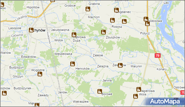 mapa Zalesie gmina Chynów, Zalesie gmina Chynów na mapie Targeo