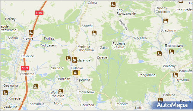 mapa Zalesie gmina Czarna, Zalesie gmina Czarna na mapie Targeo