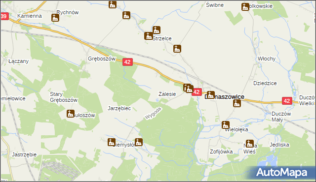 mapa Zalesie gmina Domaszowice, Zalesie gmina Domaszowice na mapie Targeo