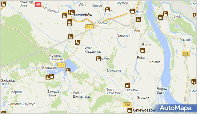 mapa Zalesie gmina Gniewoszów, Zalesie gmina Gniewoszów na mapie Targeo