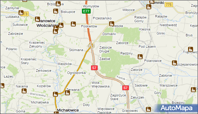 mapa Zalesie gmina Iwanowice, Zalesie gmina Iwanowice na mapie Targeo