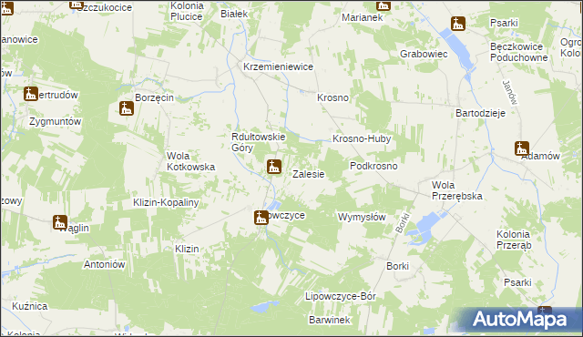 mapa Zalesie gmina Kodrąb, Zalesie gmina Kodrąb na mapie Targeo