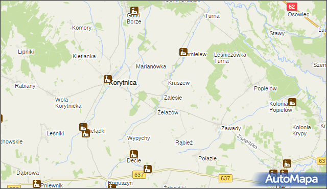 mapa Zalesie gmina Korytnica, Zalesie gmina Korytnica na mapie Targeo