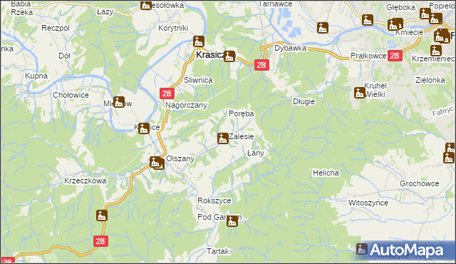 mapa Zalesie gmina Krasiczyn, Zalesie gmina Krasiczyn na mapie Targeo