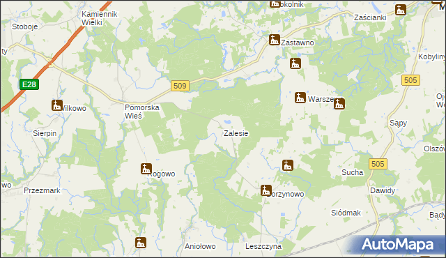 mapa Zalesie gmina Milejewo, Zalesie gmina Milejewo na mapie Targeo