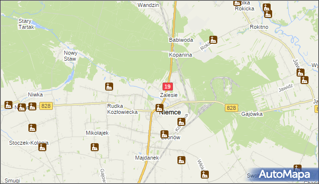 mapa Zalesie gmina Niemce, Zalesie gmina Niemce na mapie Targeo