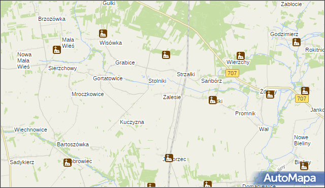 mapa Zalesie gmina Nowe Miasto nad Pilicą, Zalesie gmina Nowe Miasto nad Pilicą na mapie Targeo