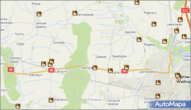 mapa Zalesie gmina Ostrów Wielkopolski, Zalesie gmina Ostrów Wielkopolski na mapie Targeo