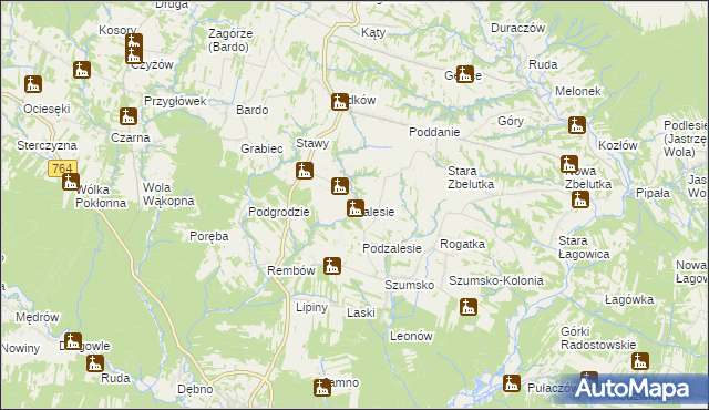 mapa Zalesie gmina Raków, Zalesie gmina Raków na mapie Targeo