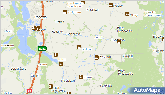 mapa Zalesie gmina Rogowo, Zalesie gmina Rogowo na mapie Targeo