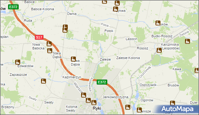 mapa Zalesie gmina Ryki, Zalesie gmina Ryki na mapie Targeo