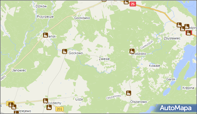mapa Zalesie gmina Rzeczenica, Zalesie gmina Rzeczenica na mapie Targeo