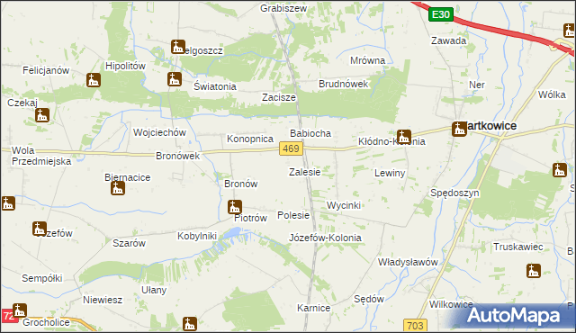 mapa Zalesie gmina Wartkowice, Zalesie gmina Wartkowice na mapie Targeo