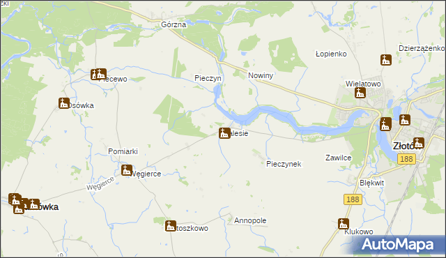 mapa Zalesie gmina Złotów, Zalesie gmina Złotów na mapie Targeo