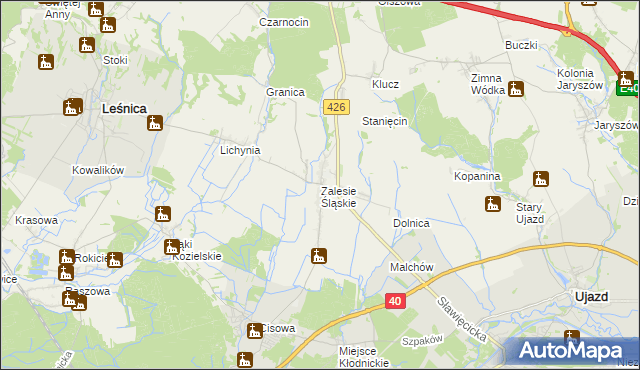 mapa Zalesie Śląskie, Zalesie Śląskie na mapie Targeo