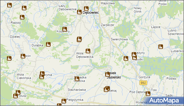 mapa Załęże gmina Osiek Jasielski, Załęże gmina Osiek Jasielski na mapie Targeo