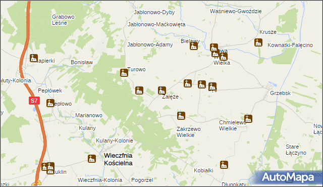 mapa Załęże gmina Wieczfnia Kościelna, Załęże gmina Wieczfnia Kościelna na mapie Targeo