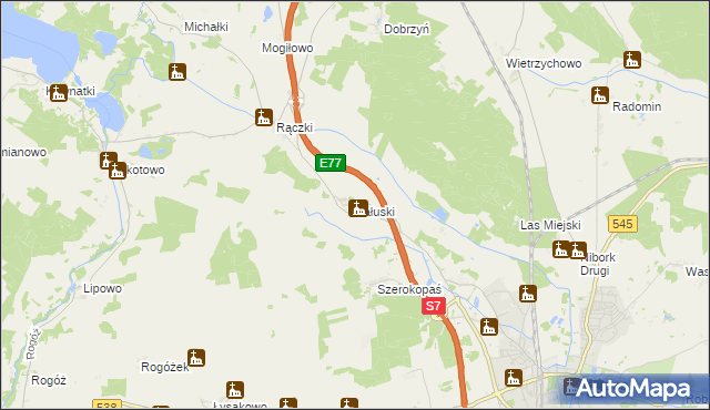 mapa Załuski gmina Nidzica, Załuski gmina Nidzica na mapie Targeo