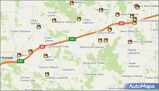 mapa Zambrzyce-Kapusty, Zambrzyce-Kapusty na mapie Targeo