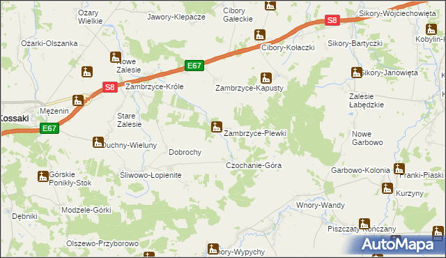 mapa Zambrzyce-Plewki, Zambrzyce-Plewki na mapie Targeo