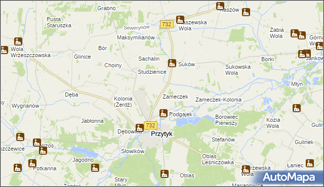mapa Zameczek gmina Przytyk, Zameczek gmina Przytyk na mapie Targeo