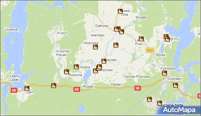 mapa Zameczek gmina Ruciane-Nida, Zameczek gmina Ruciane-Nida na mapie Targeo