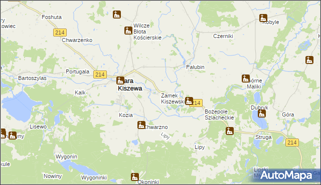 mapa Zamek Kiszewski, Zamek Kiszewski na mapie Targeo