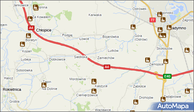 mapa Zamiechów, Zamiechów na mapie Targeo