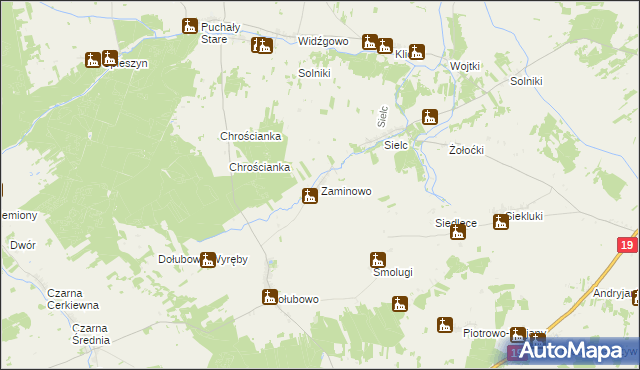 mapa Zaminowo, Zaminowo na mapie Targeo