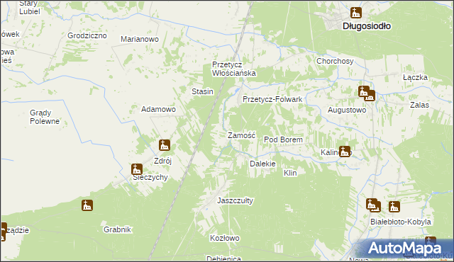 mapa Zamość gmina Długosiodło, Zamość gmina Długosiodło na mapie Targeo