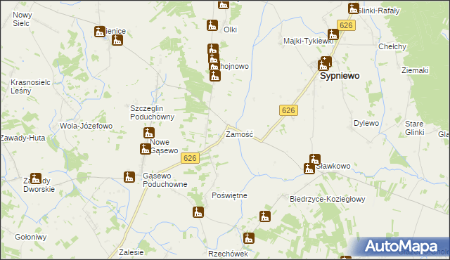 mapa Zamość gmina Sypniewo, Zamość gmina Sypniewo na mapie Targeo