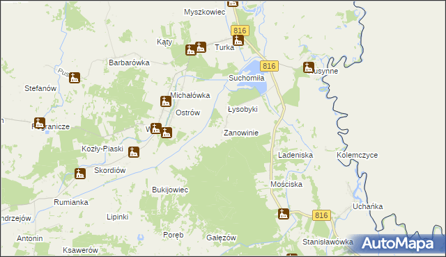 mapa Zanowinie, Zanowinie na mapie Targeo