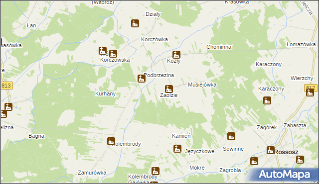 mapa Zaolzie gmina Rossosz, Zaolzie gmina Rossosz na mapie Targeo