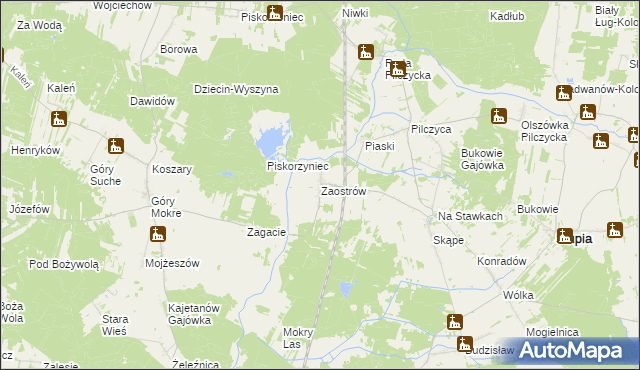 mapa Zaostrów gmina Słupia Konecka, Zaostrów gmina Słupia Konecka na mapie Targeo