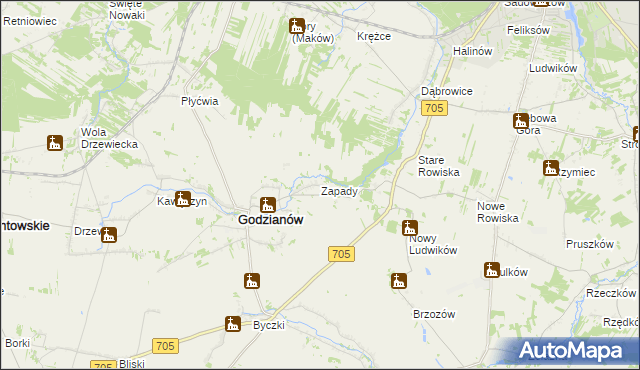 mapa Zapady gmina Godzianów, Zapady gmina Godzianów na mapie Targeo