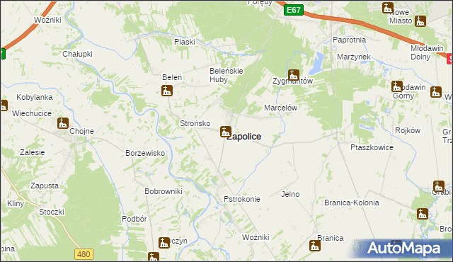 mapa Zapolice powiat zduńskowolski, Zapolice powiat zduńskowolski na mapie Targeo