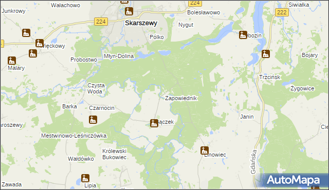 mapa Zapowiednik gmina Skarszewy, Zapowiednik gmina Skarszewy na mapie Targeo