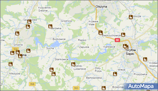 mapa Zapusta gmina Olszyna, Zapusta gmina Olszyna na mapie Targeo