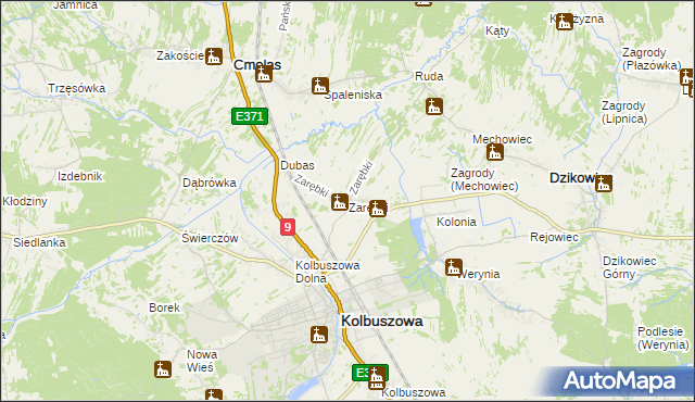 mapa Zarębki gmina Kolbuszowa, Zarębki gmina Kolbuszowa na mapie Targeo